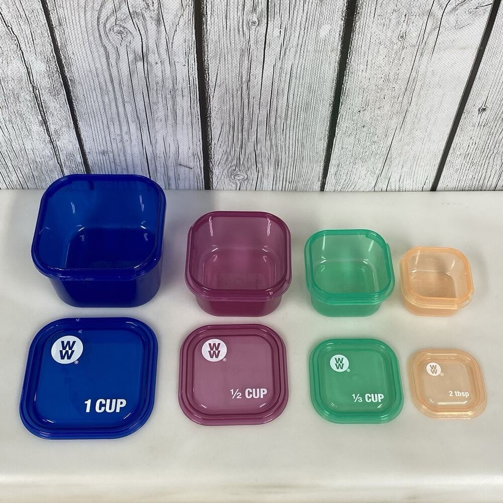 Weight Watchers 4 pc. Stackable Measuring Cups Containers w/ Lids 1 Cup - 2 Tbsp